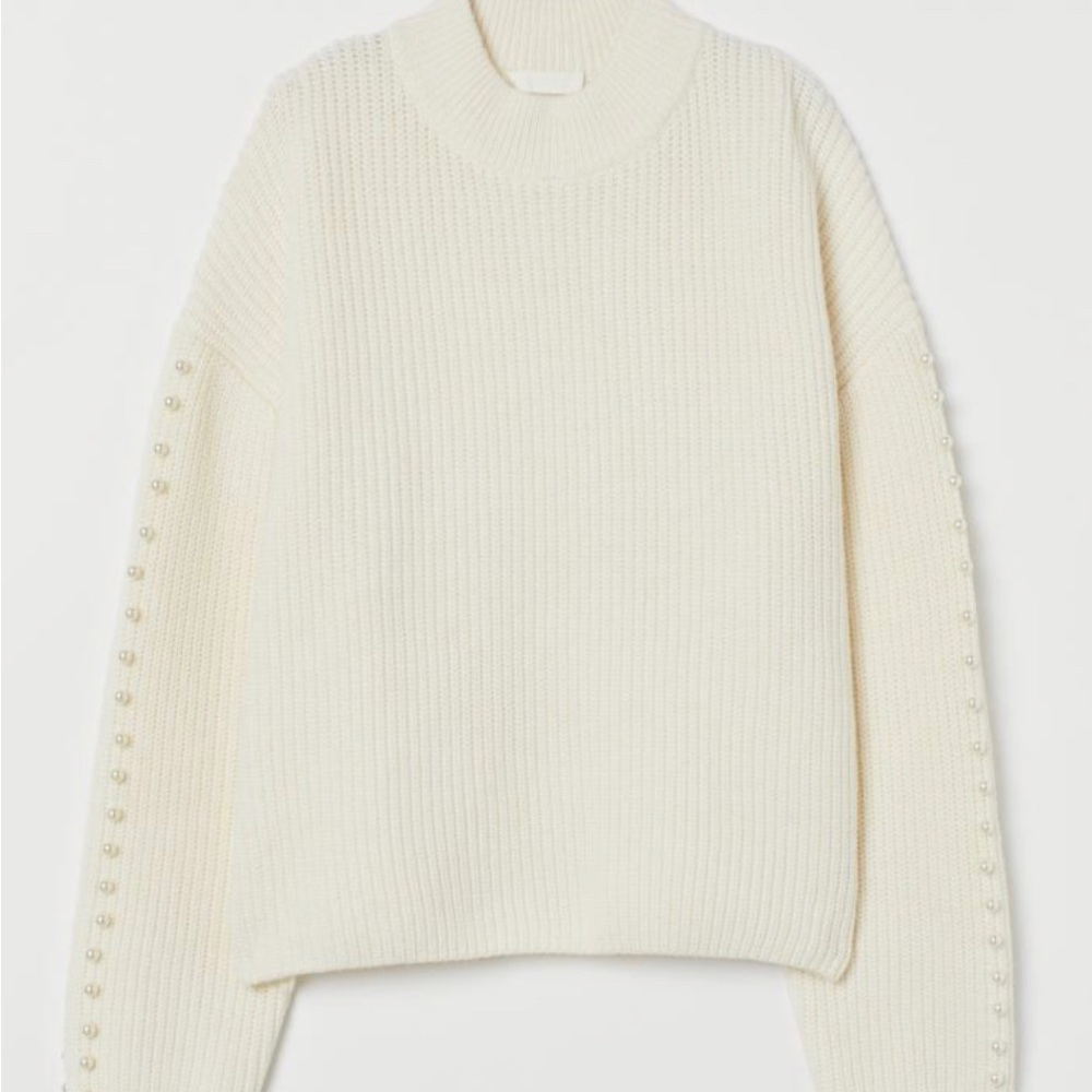 cream pearl sleeve sweater